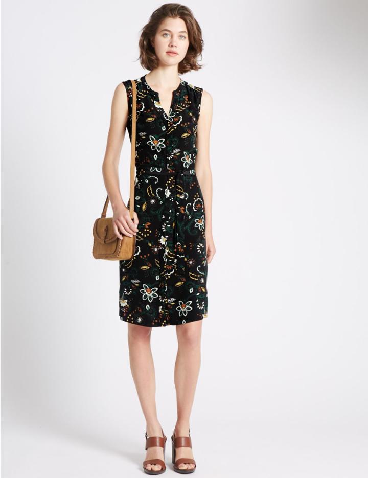Marks & Spencer Floral Print Shirt Dress Black Mix
