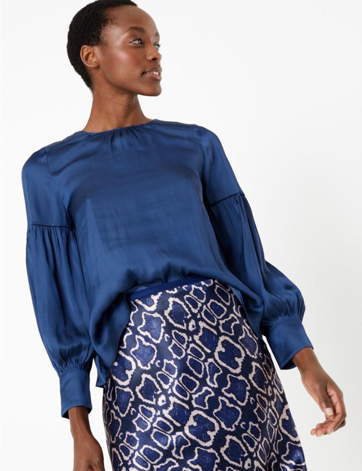Marks & Spencer Gathered Neck Blouse Blue