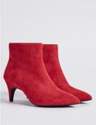 Marks & Spencer Wide Fit Leather Kitten Ankle Boots Red