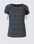 Marks & Spencer Striped Drawstring Short Sleeve T-shirt Navy Mix