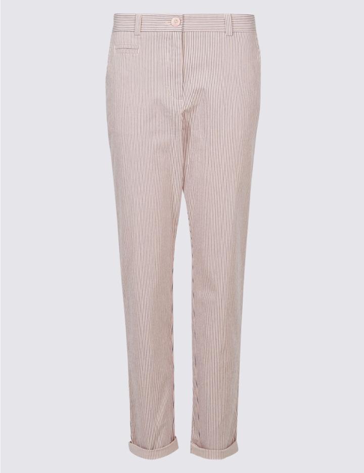 Marks & Spencer Cotton Rich Slim Fit Striped Chinos Pink Mix
