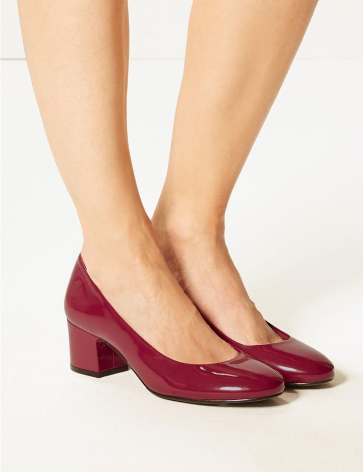 Marks & Spencer Block Heel Court Shoes Berry