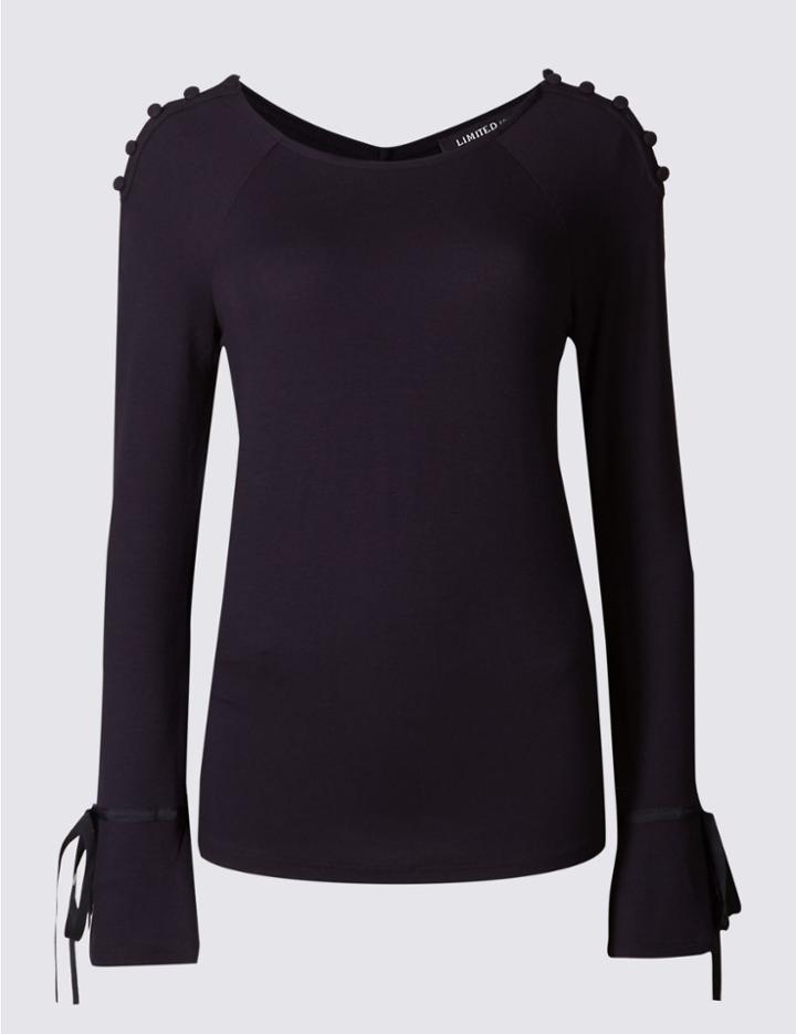Marks & Spencer Flared Cuff Sleeve T-shirt Navy Mix