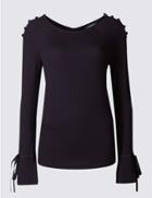 Marks & Spencer Flared Cuff Sleeve T-shirt Navy Mix