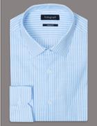 Marks & Spencer Pure Cotton Tailored Fit Striped Shirt Light Blue