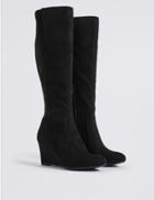 Marks & Spencer Wedge Heel Side Zip Knee High Boots Black