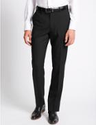 Marks & Spencer Tailored Fit Wool Blend Flat Front Trousers Black