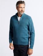 Marks & Spencer Cotton Rich Textured Half Zip Jumper Mid Blue