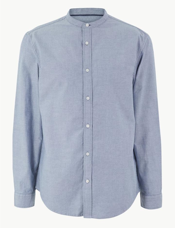 Marks & Spencer Pure Cotton Grandad Oxford Shirt Chambray