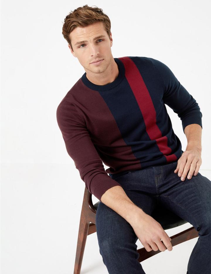 Marks & Spencer Supima Cotton Vertical Striped Jumper Dark Red Mix