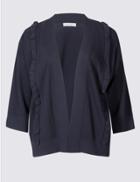 Marks & Spencer Textured Stitch Frill 3/4 Sleeve Cardigan Navy