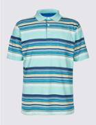 Marks & Spencer Striped Polo Shirt Aqua Mix