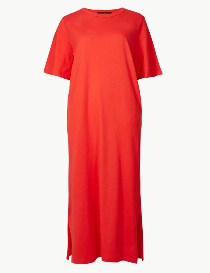 Marks & Spencer Pure Cotton Short Sleeve Shift Maxi Dress Bright Red