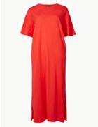 Marks & Spencer Pure Cotton Short Sleeve Shift Maxi Dress Bright Red