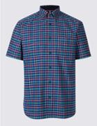 Marks & Spencer 2in Longer Pure Cotton Checked Shirt With Pocket Navy Mix