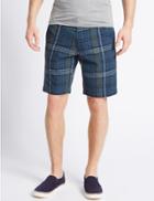 Marks & Spencer Pure Cotton Checked Shorts Navy Mix
