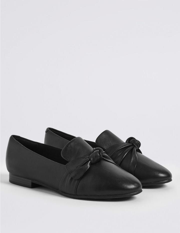 Marks & Spencer Wide Fit Leather Knot Pumps Black