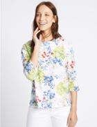 Marks & Spencer Floral Print 3/4 Sleeve Sweatshirt Ivory Mix