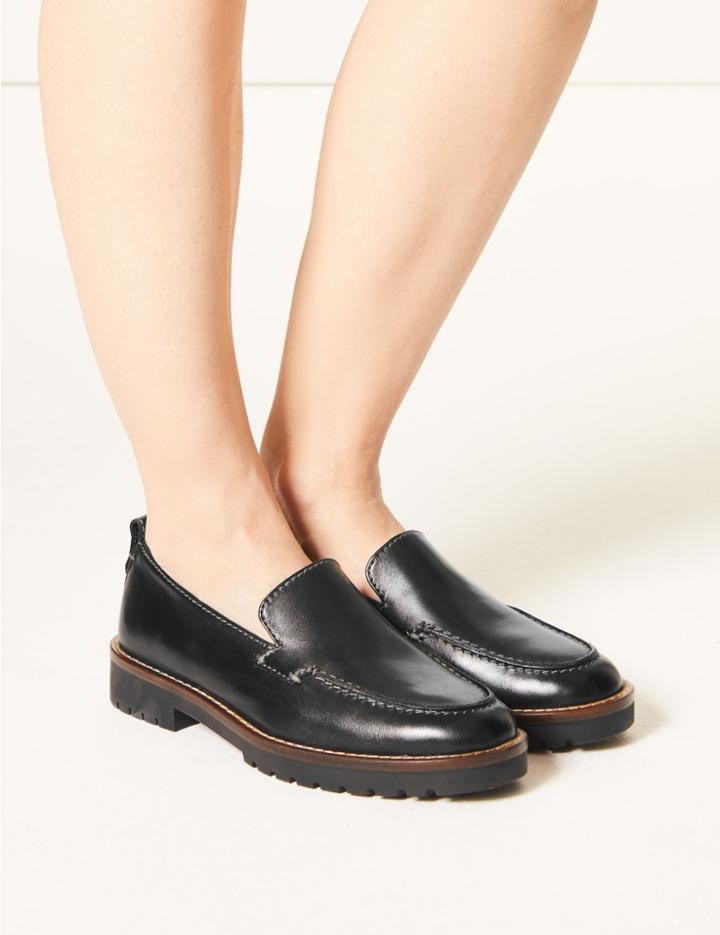 Marks & Spencer Leather Cleat Sole Loafers Black