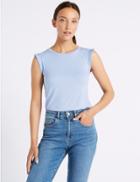 Marks & Spencer Woven Trim Round Neck T-shirt Chambray