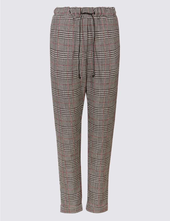 Marks & Spencer Cotton Blend Textured Trousers Black Mix