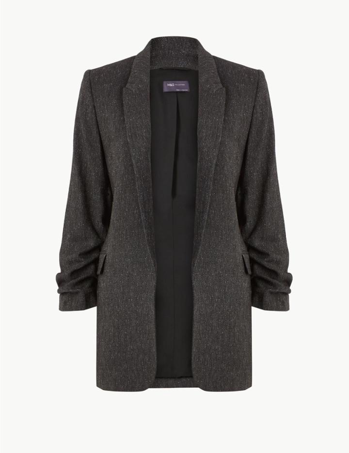 Marks & Spencer Herringbone Crepe Blazer Black Mix