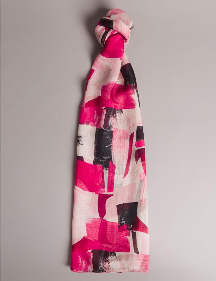 Marks & Spencer Pure Silk Brushstroke Print Scarf Pink Mix