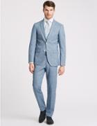 Marks & Spencer Linen Miracle Slim Fit Textured Jacket Blue