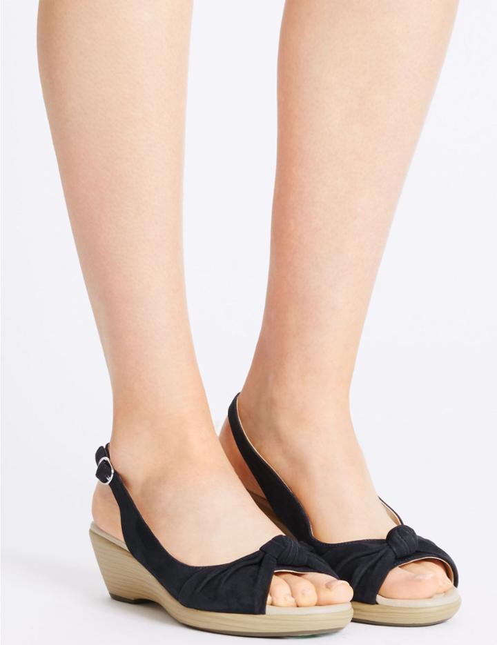 Marks & Spencer Suede Wedge Heel Sandals With Stain Away&trade; Navy