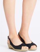 Marks & Spencer Suede Wedge Heel Sandals With Stain Away&trade; Navy