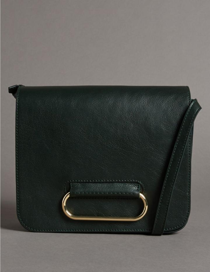 Marks & Spencer Leather Across Body Bag Dark Green