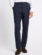 Marks & Spencer Indigo Checked Tailored Fit Wool Trousers Indigo