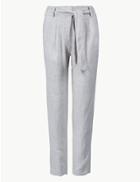 Marks & Spencer Pure Linen Ankle Grazer Peg Trousers Grey Mix
