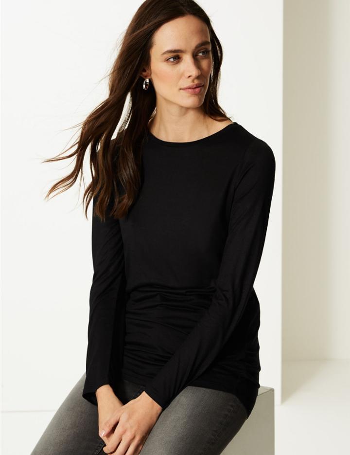 Marks & Spencer Round Neck Long Sleeve Longline T-shirt Black