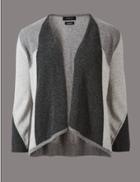 Marks & Spencer Pure Cashmere Colour Block Cardigan Grey Mix