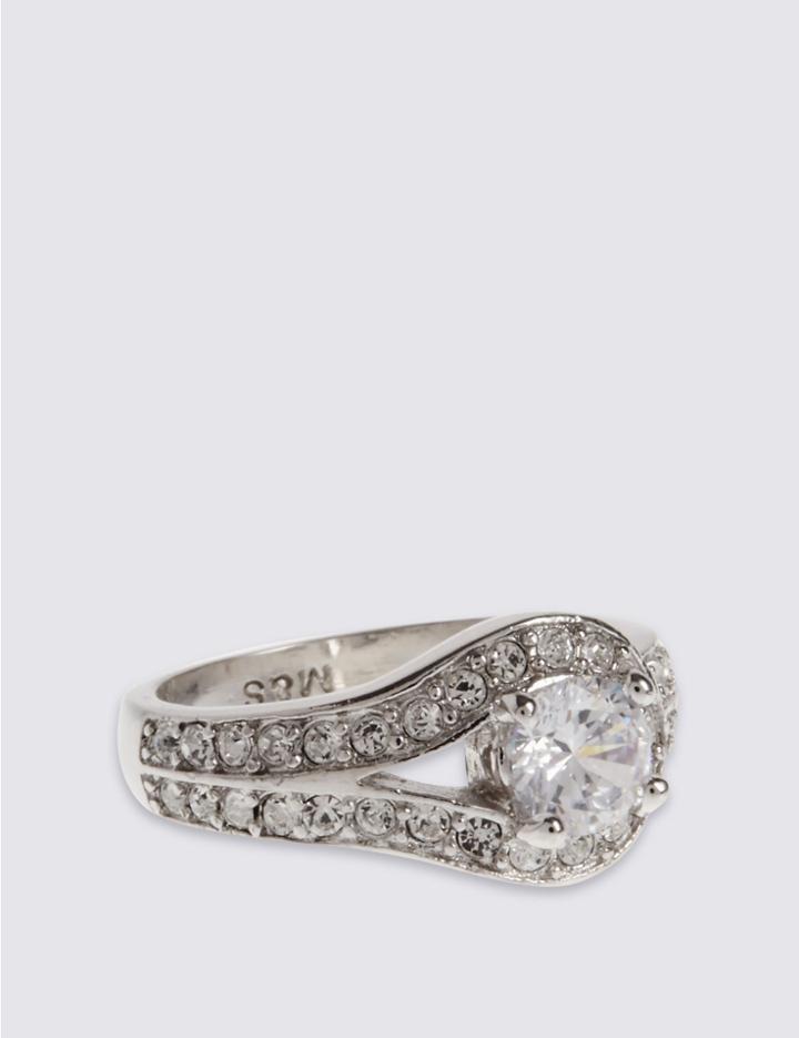 Marks & Spencer Platinum Plated Loop Solitaire Ring Silver Mix