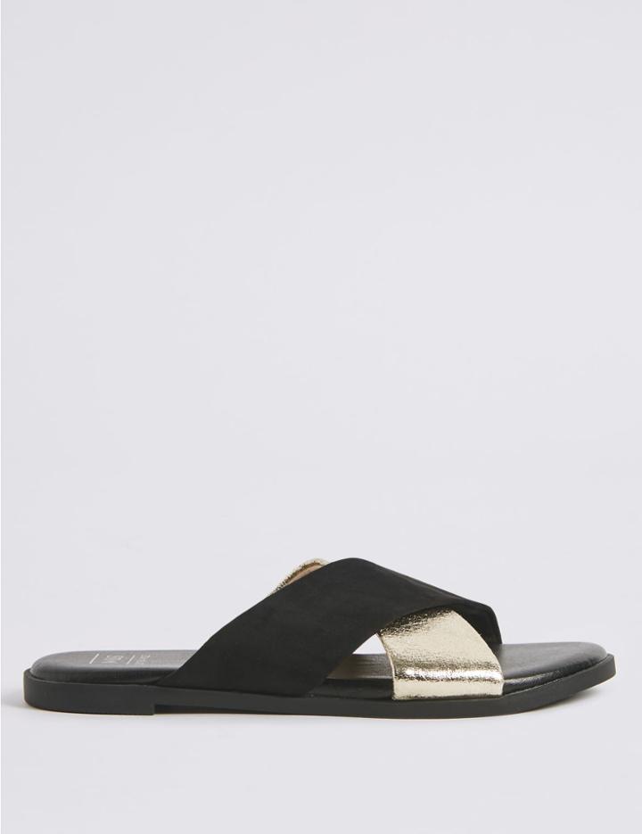 Marks & Spencer Extra Wide Fit Cross Strap Sandals Black Mix