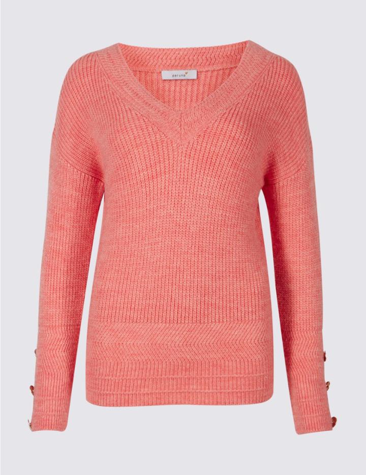 Marks & Spencer Textured V-neck Long Sleeve Jumper Sunset