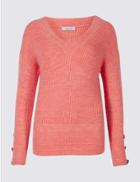 Marks & Spencer Textured V-neck Long Sleeve Jumper Sunset
