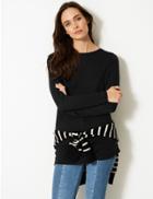 Marks & Spencer Round Neck Long Sleeve Longline Slub T-shirt Black