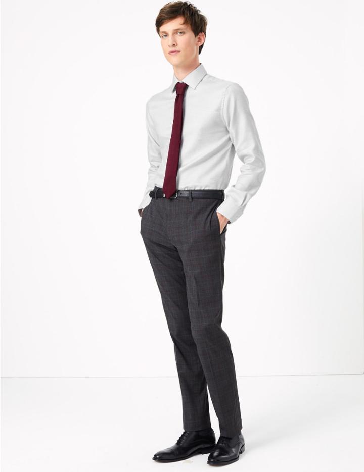 Marks & Spencer Tailored Fit Square Print Easy To Iron Shirt White Mix