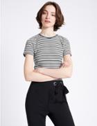 Marks & Spencer Striped Round Neck Short Sleeve T-shirt Navy Mix