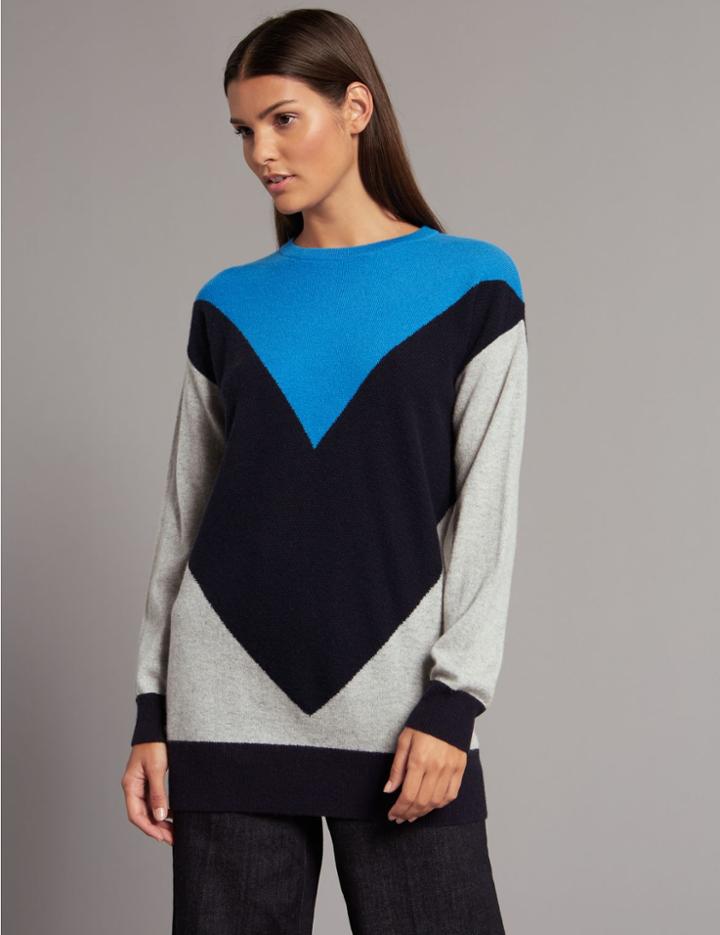 Marks & Spencer Pure Cashmere Colour Block Round Neck Jumper Blue Mix