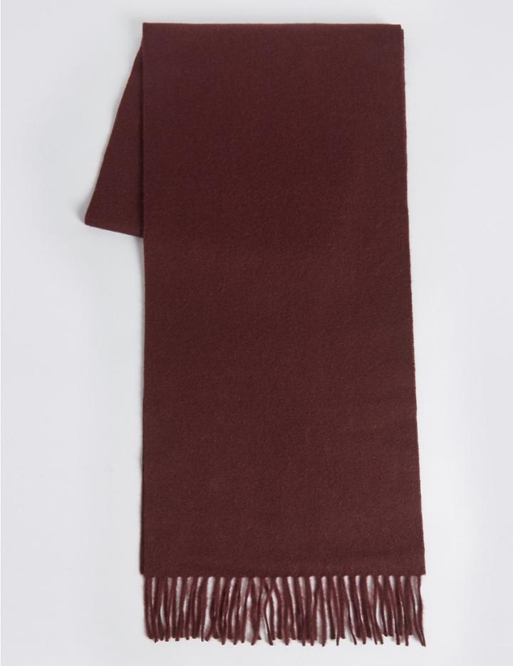 Marks & Spencer Pure Cashmere Fringe Trim Scarf Dark Chestnut