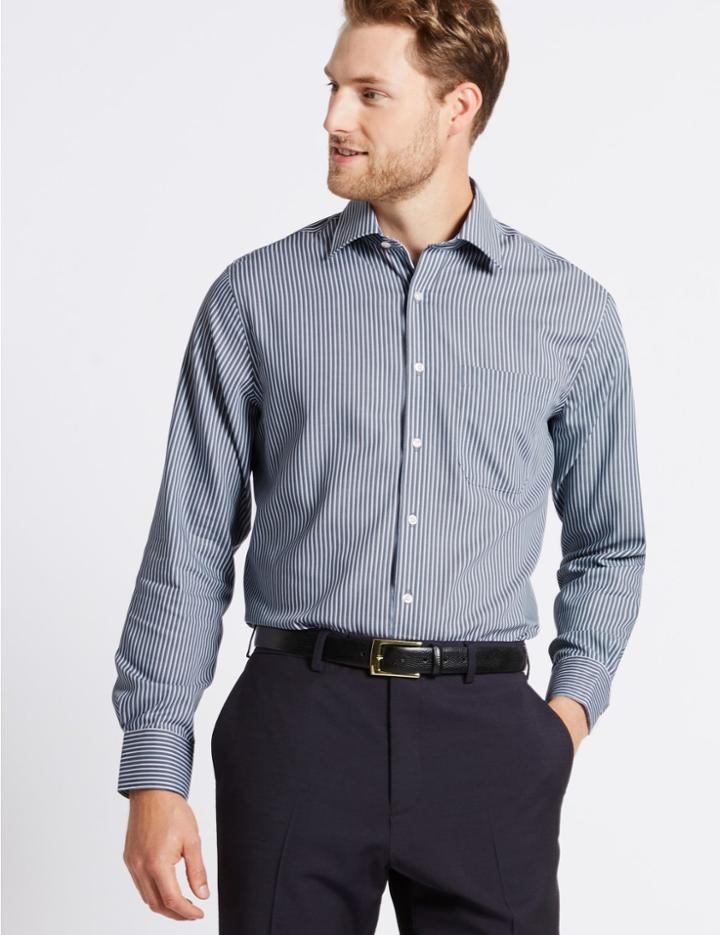 Marks & Spencer Pure Cotton Non-iron Regular Fit Shirt Dark Grey Mix
