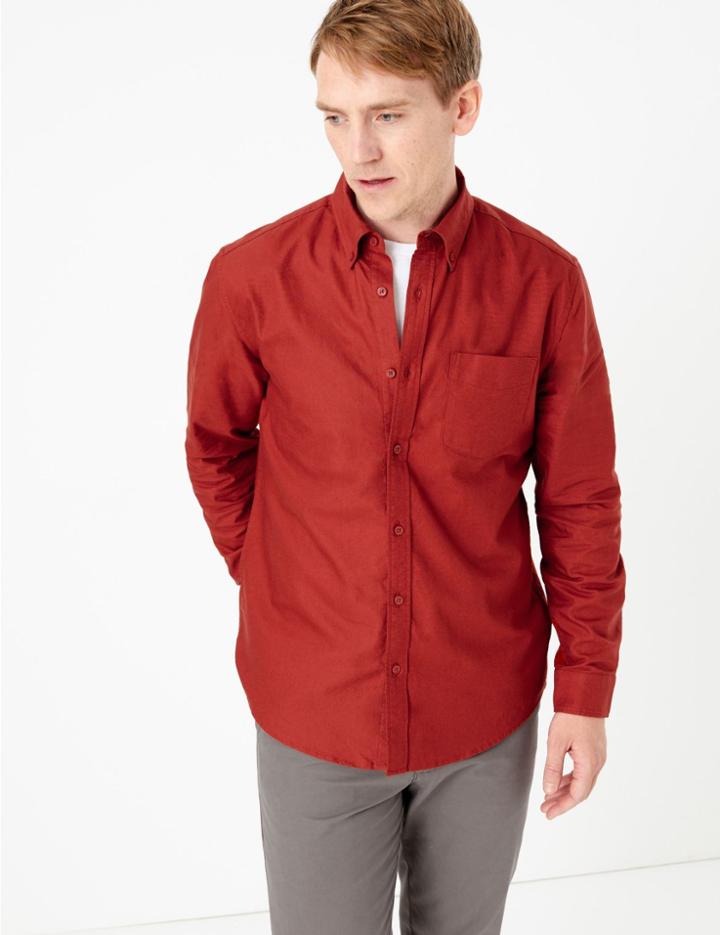 Marks & Spencer Pure Cotton Oxford Shirt With Pocket Rust