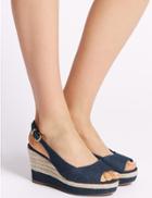 Marks & Spencer Wide Fit Wedge Heel Peep Toes Sandals Denim