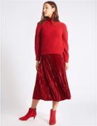 Marks & Spencer Velvet Pleated A-line Midi Skirt Red
