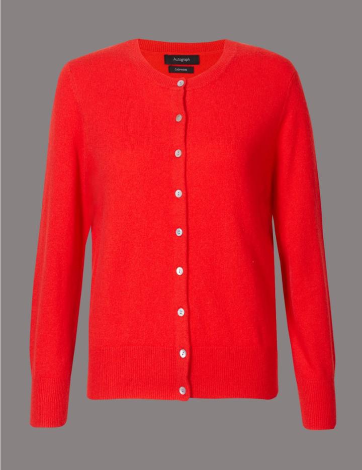 Marks & Spencer Pure Cashmere Crew Neck Cardigan Bright Red