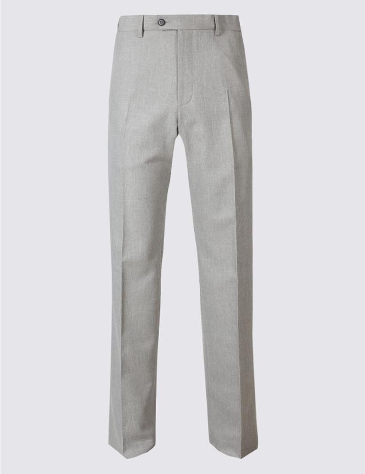 Marks & Spencer Regular Fit Checked Flat Front Trousers Grey